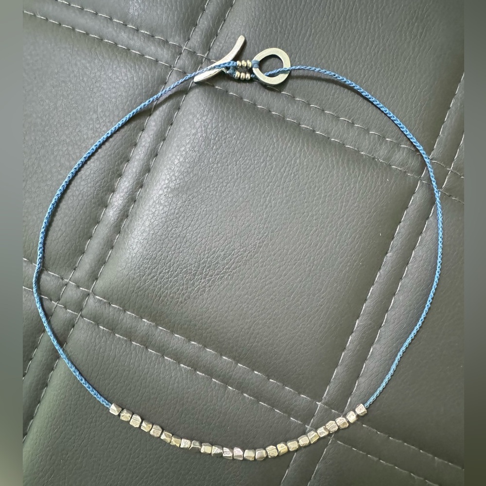 Jill Platner Custom One of a Kind Baby Beads Necklace with Blue Cord 20”